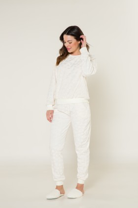 Pijama Fleece Manga Longa Marfim