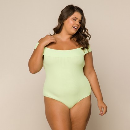 Body Ombro a Ombro Canelado Verde Claro