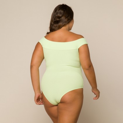 Body Ombro a Ombro Canelado Verde Claro