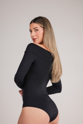 Body Ombro a Ombro Manga Longa  Preto