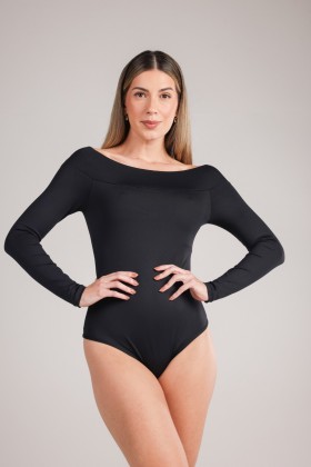 Body Ombro a Ombro Manga Longa  Preto