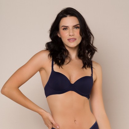 Sutiã Básico Com Bojo Push Up E Opção Nadador Azul Marinho
