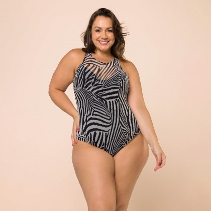 Body De Tule Estampado Preto e Branco E001