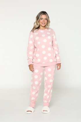 Pijama Polar Fleece Rosa Poá