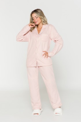 Pijama Fleece com Botões Rose