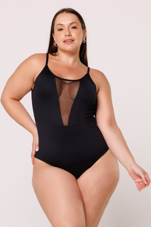 Body Com Detalhe Em Tule Preto