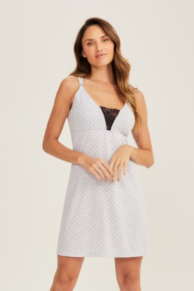 Camisola Gestante Detalhe Em Renda Cinza Poá