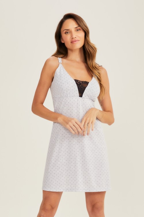 Camisola Gestante Detalhe Em Renda Cinza Poá