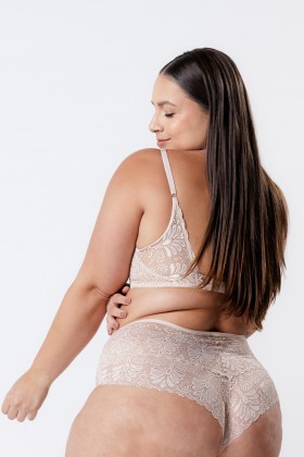 Calcinha Hot Pant De Renda Nude