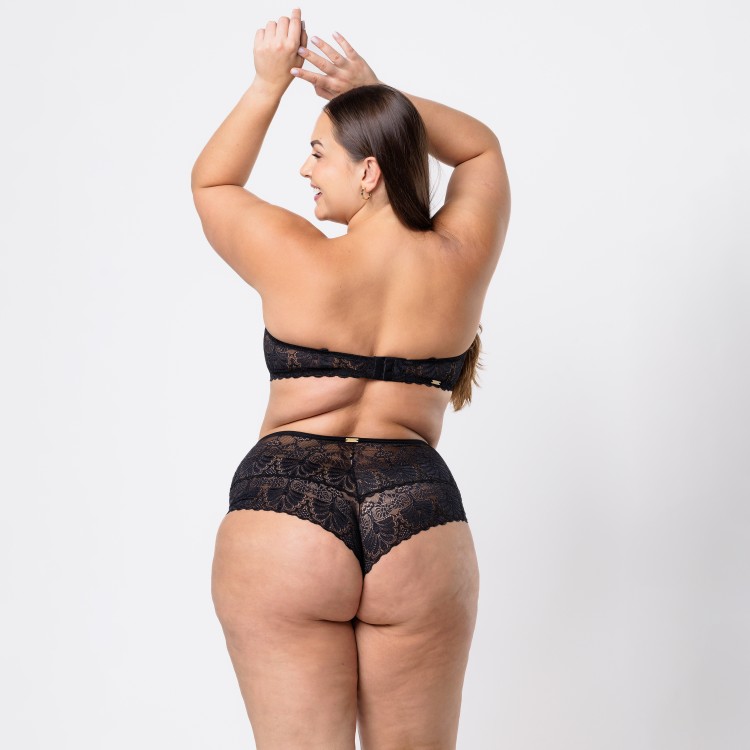 Calcinha Hot Pant De Renda Preto