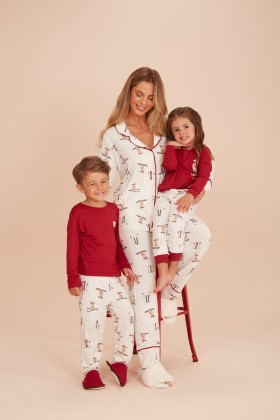 Pijama Camisaria Longo Urso na Neve