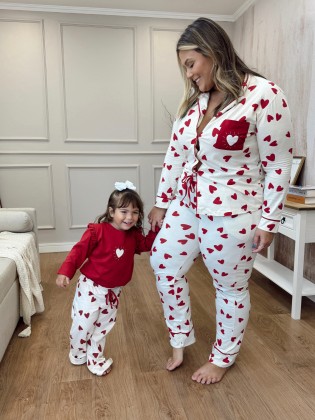 Pijama Camisaria Longo Corações