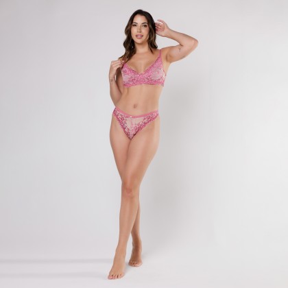 Calcinha De Renda Nude e Rosa