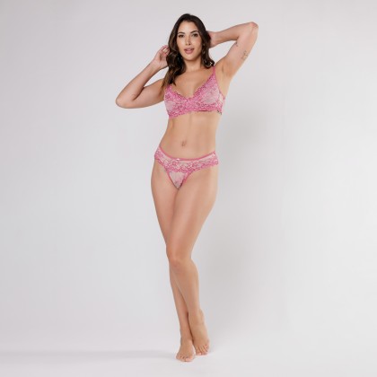 Calcinha De Renda com Pala Nude e Rosa