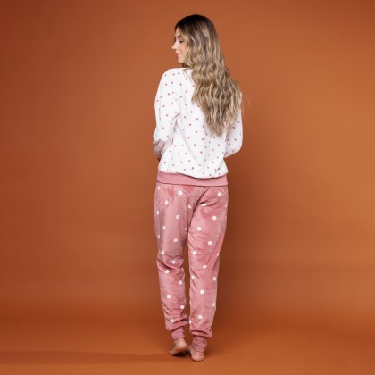 Pijama Fleece Manga Longa Poá