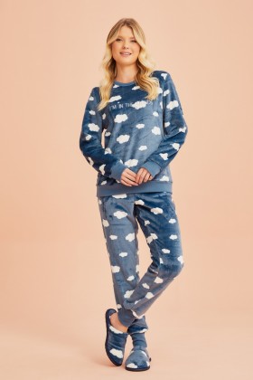 Pijama Fleece Manga Longa Nuvem