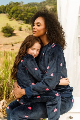 Pijama Infantil Fleece Manga Longa Coração