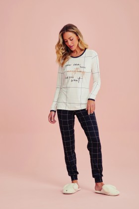 Pijama Feminino Manga Longa Xadrez