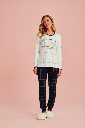 Pijama Feminino Manga Longa Xadrez