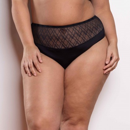 CALCINHA HOT PANT COM RECORTE LAISE E MICROFIBRA PRETA