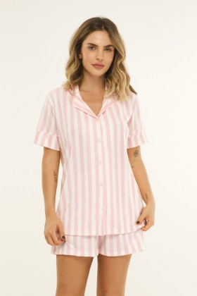 Short Doll Camisaria Listras Rosa