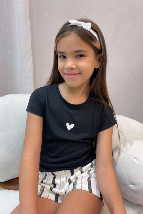 Pijama Infantil Manga Curta Preto