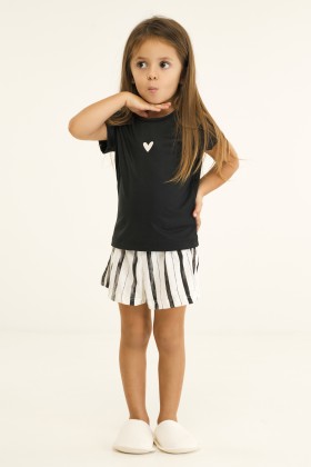 Pijama Infantil Manga Curta Preto