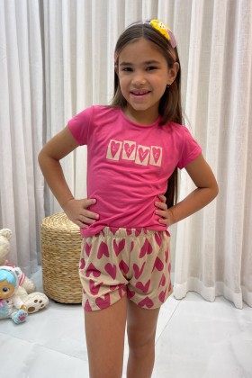 Pijama Infantil Manga Curta Rosa