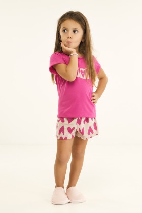 Pijama Infantil Manga Curta Rosa