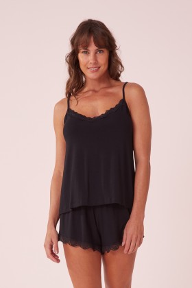 Short Doll Alça Detalhe em Renda Preto
