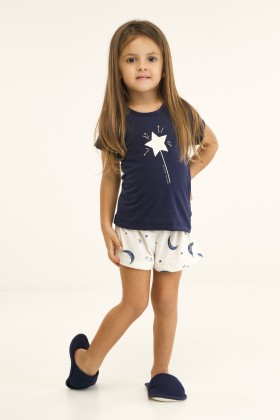 Pijama Infantil Manga Curta Azul Marinho