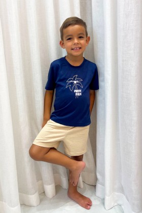 Pijama Infantil Manga Curta Azul Marinho