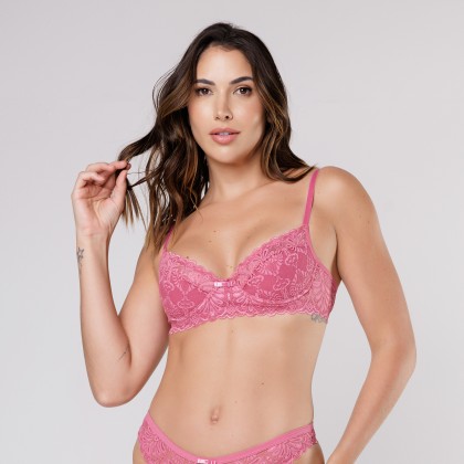 Sutiã Meia Taça De Renda Rosa