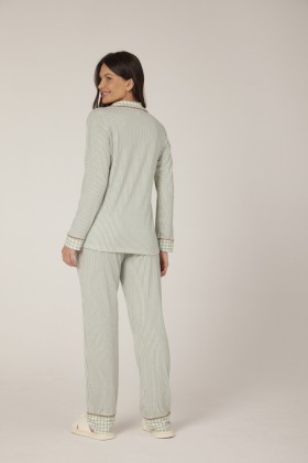 Pijama Camisaria Longo Listrado