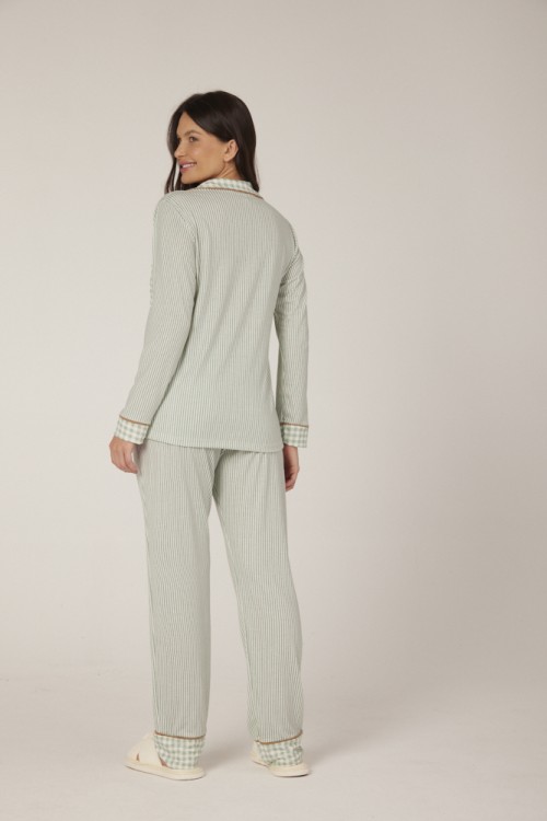 Pijama Camisaria Longo Listrado