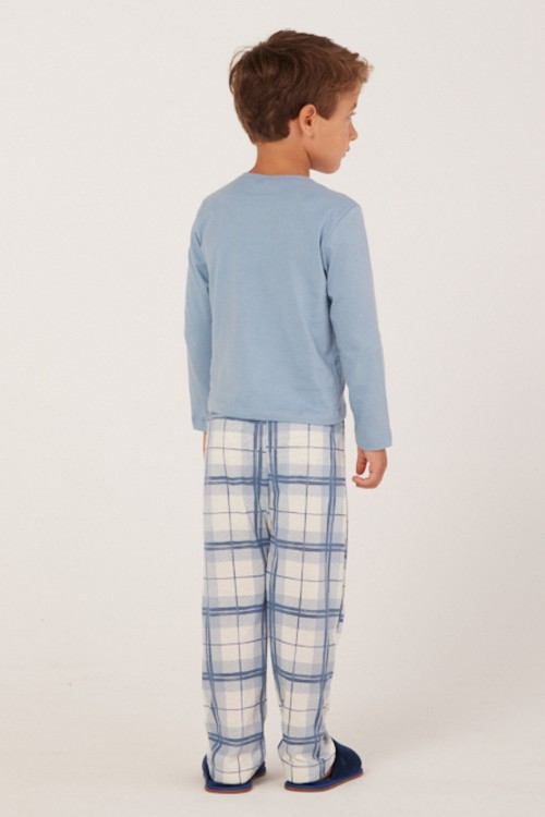 Pijama Longo Infantil Xadrez Azul Claro