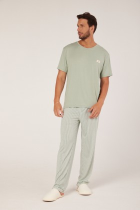 Pijama Longo com Manga Curta Verde