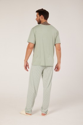 Pijama Longo com Manga Curta Verde