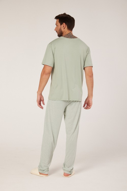 Pijama Longo com Manga Curta Verde
