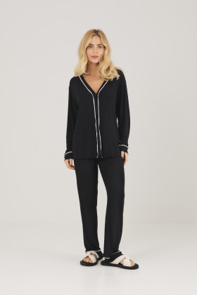 Pijama Feminino Camisaria Longo Preto