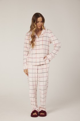 Pijama Fleece com Botões Quadriculados