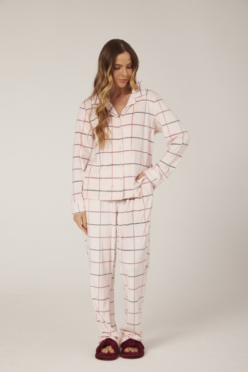 Pijama Fleece com Botões Quadriculados