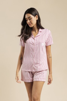 Pijama Camisaria Curto Listrado