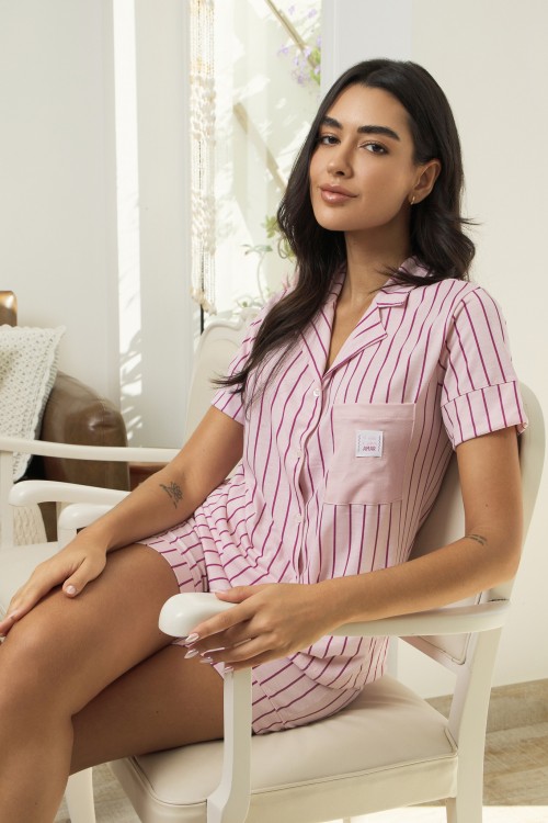 Pijama Camisaria Curto Listrado