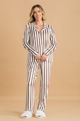 Pijama Camisaria Longo Listrado