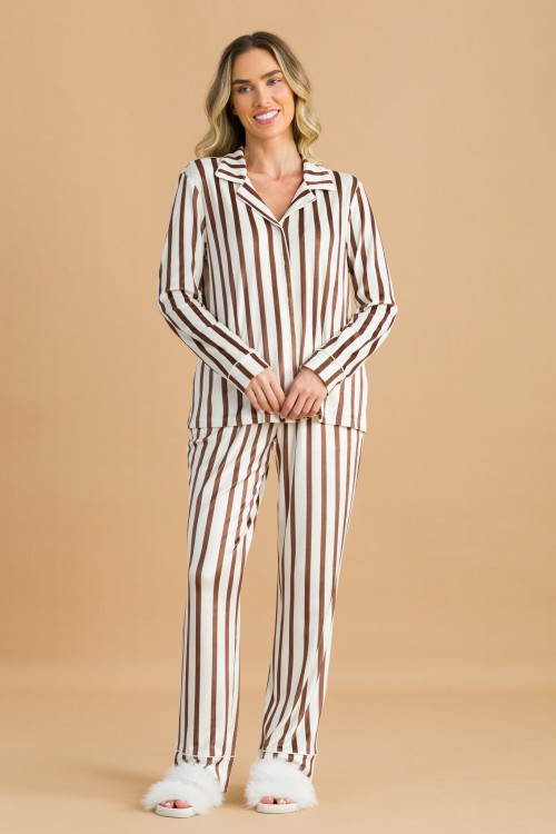 Pijama Camisaria Longo Listrado