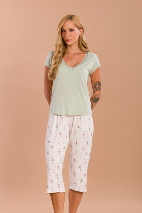 Pijama Pescador Com Detalhes Em Renda