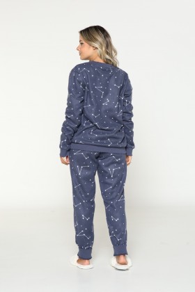 Pijama Fleece Constelação Azul Marinho