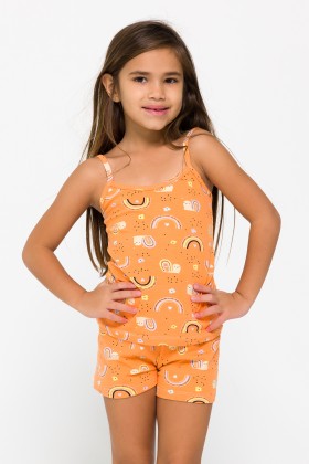 Pijama Infantil Estampa Arco Íris Laranja