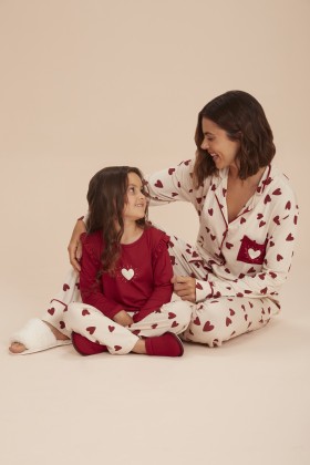 Pijama Longo Infantil Corações Vinho